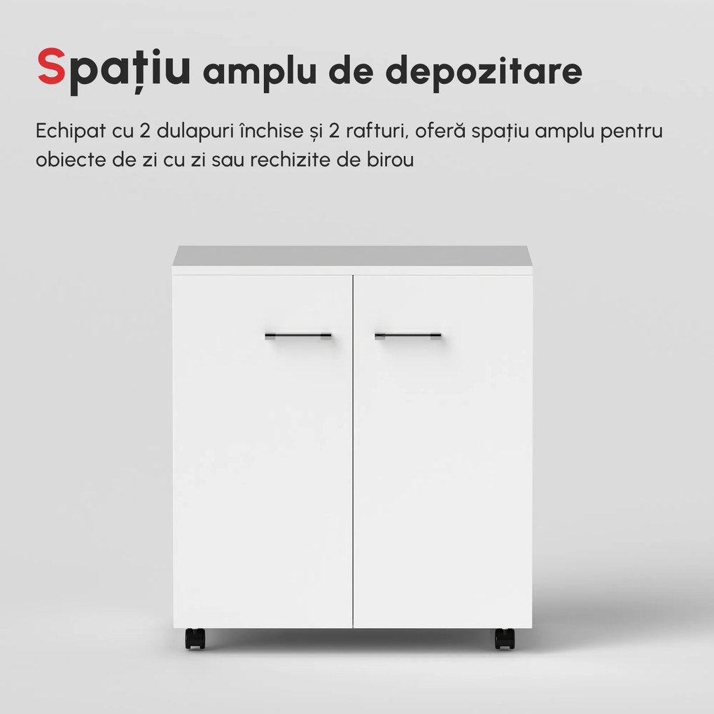 HOMCOM Comodă TV cu Roți Incluse, pentru Living sau Dormitor, 60x35x65 cm, Alb | Aosom Romania