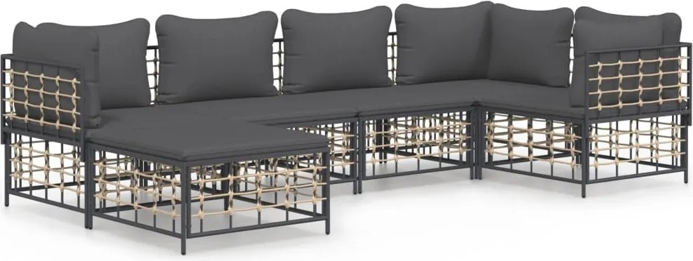 vidaXL Set șezlonguri de grădină 6 piese cu perne, antracit, poliratan