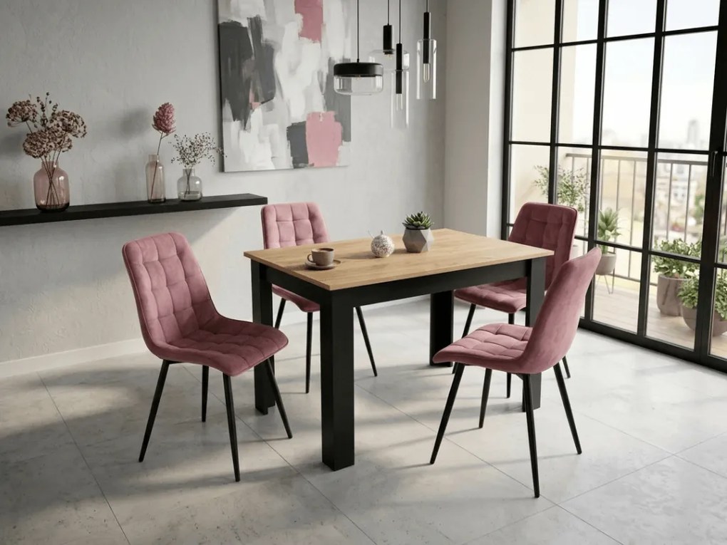 Scaun de masa SPLIT VELVET cu picioare negre, roz inchis
