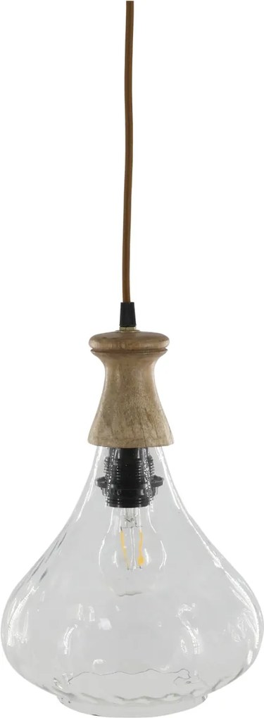 Lustra din sticla si lemn de mango, H31/D21cm, 40W