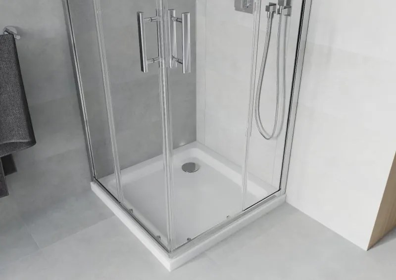 Mexen Rio cabină de duș pătrată 80 x 80 cm, transparent, crom + cadă Flat, alb - 860-080-080-01-00-4010