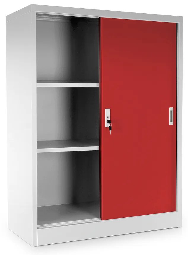 Dulap metalic universal mediu cu uși glisante 90 x 40 x 120 cm, încuietoare cilindrică, roșu - ral 3000