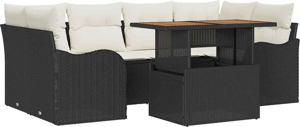 vidaXL Set de canapele pentru grădină 7 pcs Negru Rattan poli
