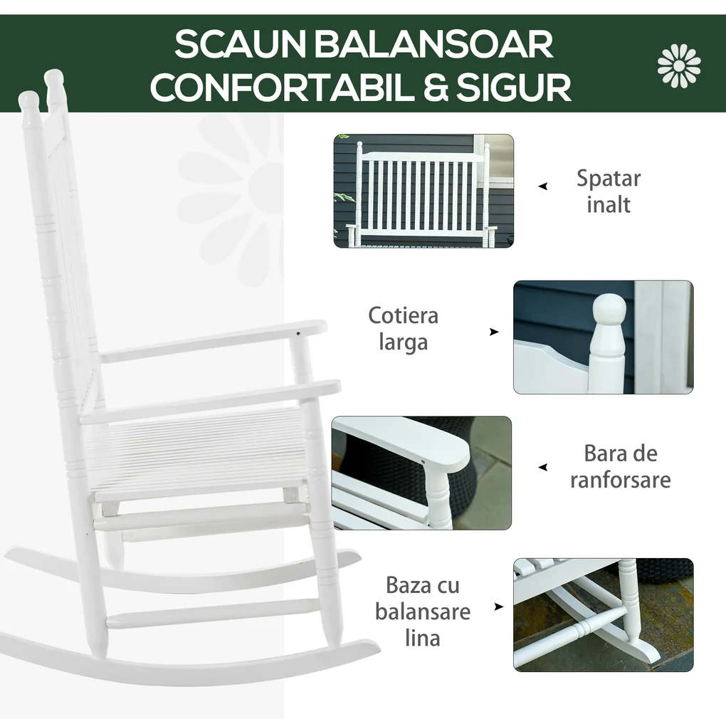 Outsunny Bancă Balansoar cu 2 Locuri din Lemn de Plop, Design Clasic, Alb | Aosom Romania