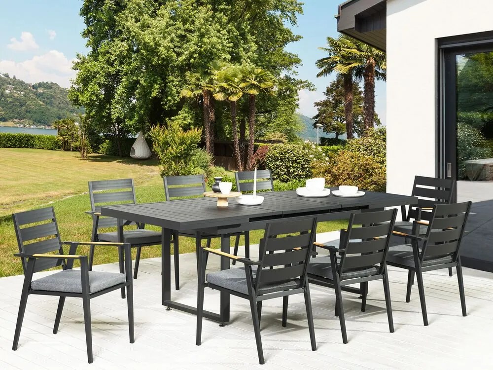 Set mobilier de grădină Valerian/Tavia (Negru + gri + maro) . 1076306