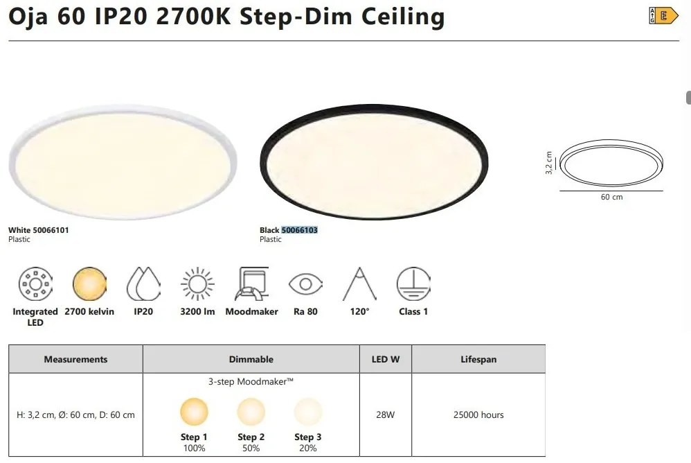 Plafoniera slim pentru baie LED 3-step MOODMAKER Oja 60 IP20 2700K