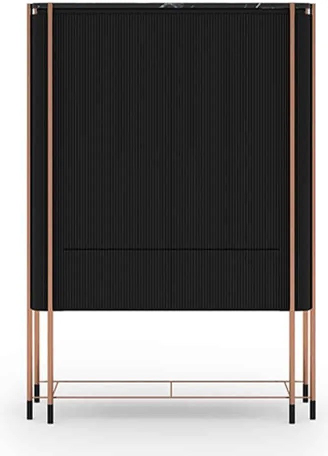 Bufet lemn masiv Înalt Calista Negru-Rose Gold L 104 x A 50 x H 150 cm - Marmura naturala