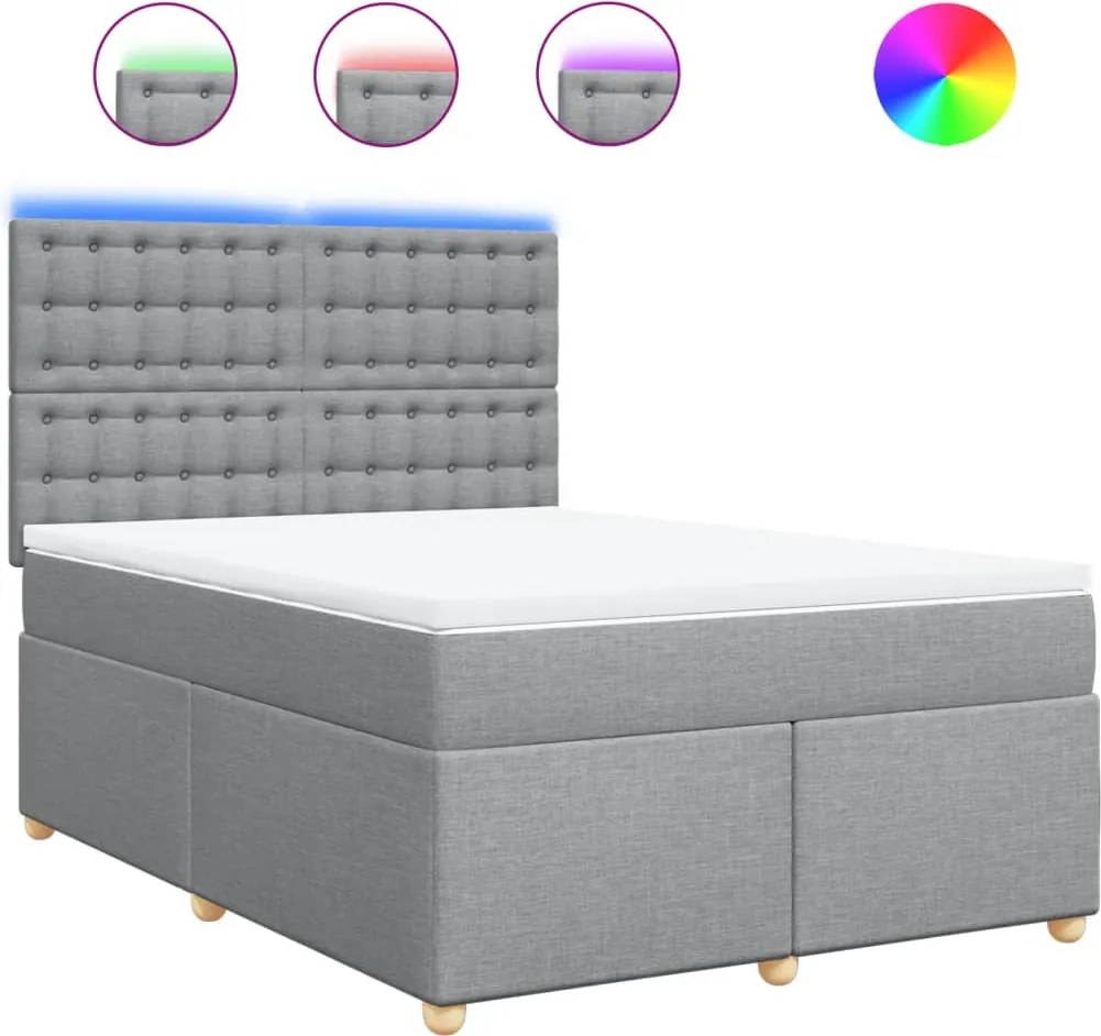 vidaXL Pat box spring cu saltea, gri deschis, 140x190 cm, textil