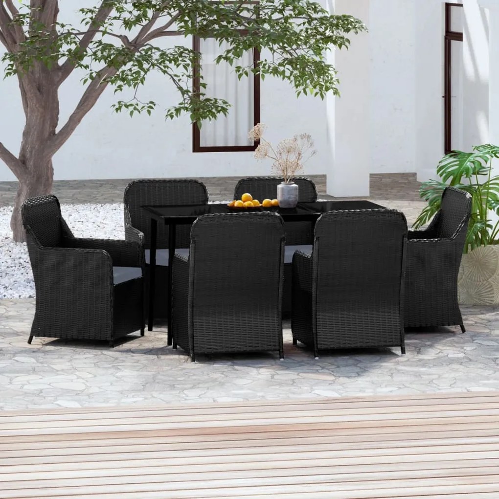 3099544 vidaXL Set de masă pentru grădină, 7 piese, cu perne, negru