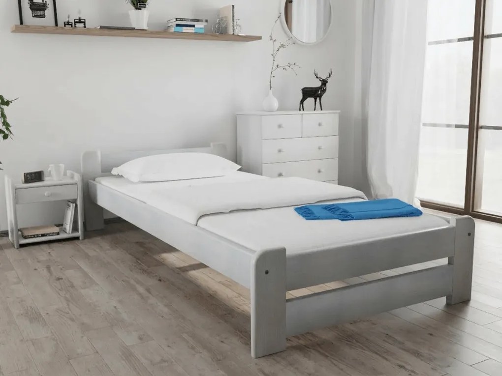 Pat de o persoana Emily 90x200 cm, alb Saltele: Cu saltele Deluxe 10 cm, Somiera pat: Cu lamele drepte