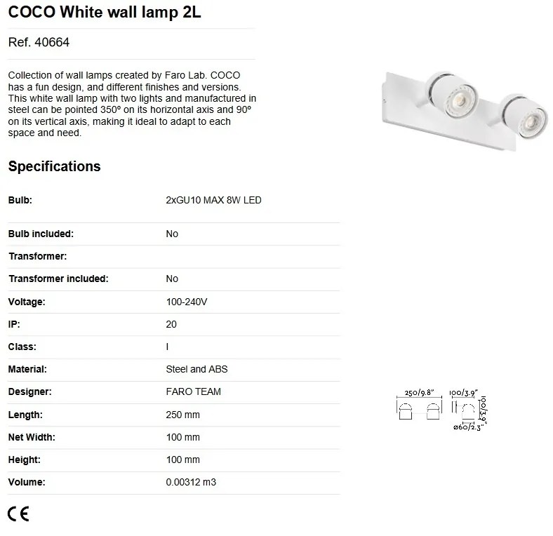 Aplica cu 2 spoturi directionabile design minimalist COCO alba