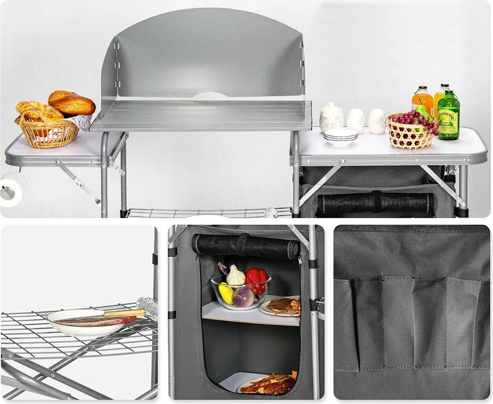 Masă pliabilă pentru camping cu depozitare