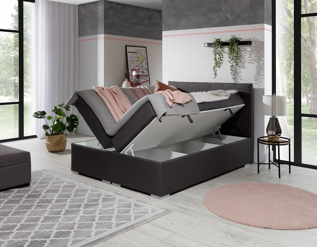 Pat matrimonial Boxspring 160 cm Abbie (gri deschis) (cu saltele). 1027416