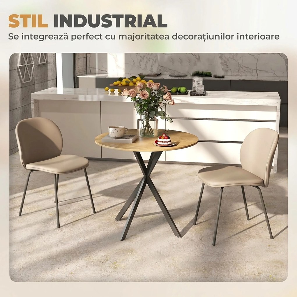 HOMCOM,Masă de Dining,Stil Industrial,PAL, oțel,80cm x 80cm x 75cm,Stejar | Aosom Romania