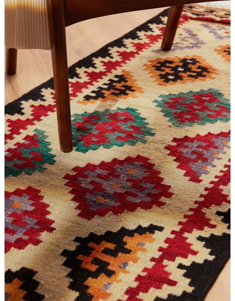 Covor tip traversă roșu reversibil, țesut manual din lână 60x190 cm Kamal Kian – Nouristan