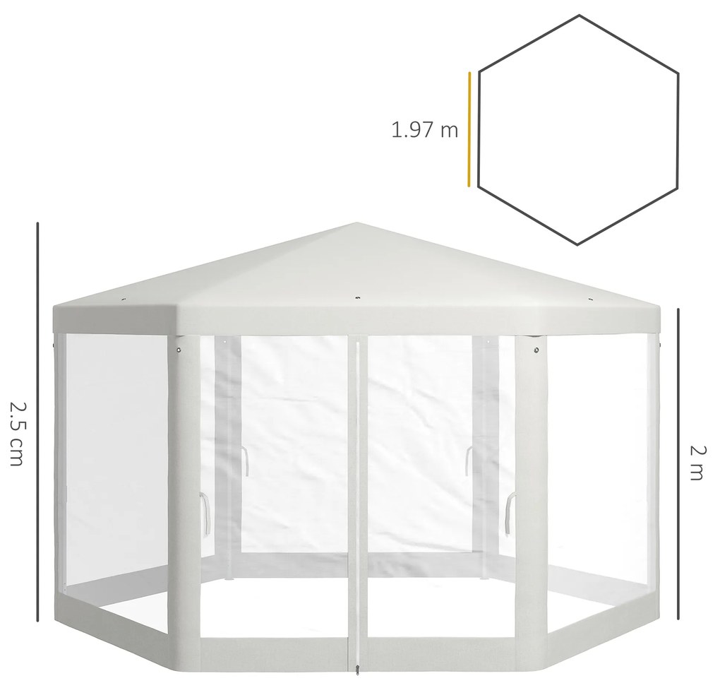 Outsunny Pavilion de Grădină Hexagonal cu Pereți din Plasă, 2 Uși și Picioare Reglabile, 3,94x3,94x2,5 m, Alb Crem | Aosom Romania