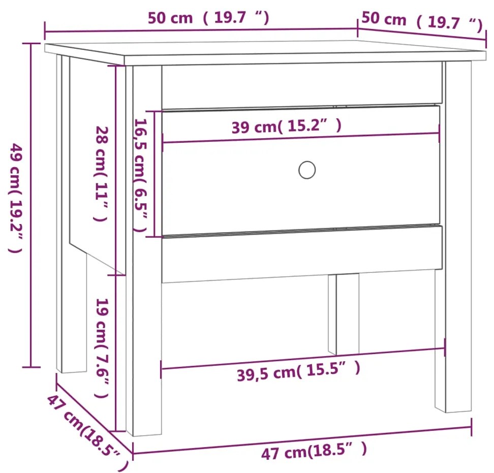 Masa laterala, gri, 50x50x49 cm, lemn masiv de pin 1, Gri, 50 x 50 x 49 cm