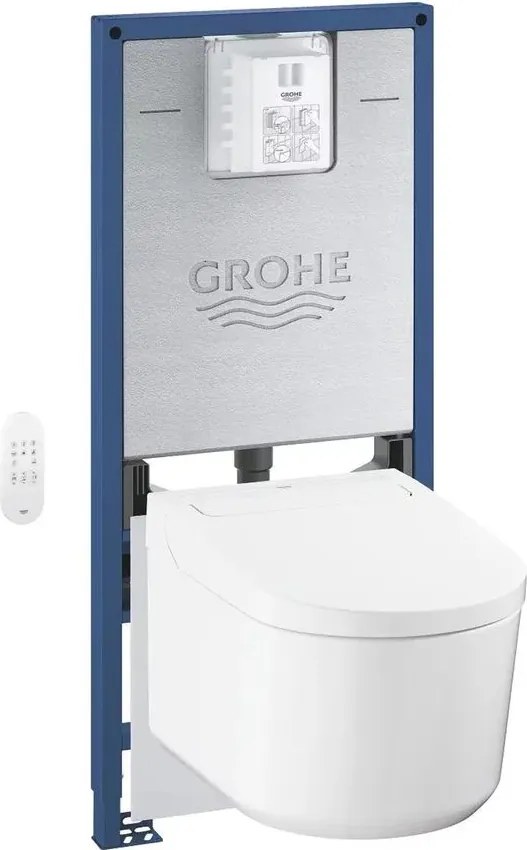 Set vas WC suspendat Grohe Sensia Rimless cu functie bideu electric alb lucios, rezervor Rapid SLX si capac softclose