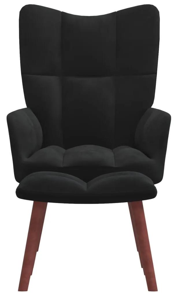 Scaun de relaxare cu taburet, negru, catifea 1, Negru, Cu suport de picioare