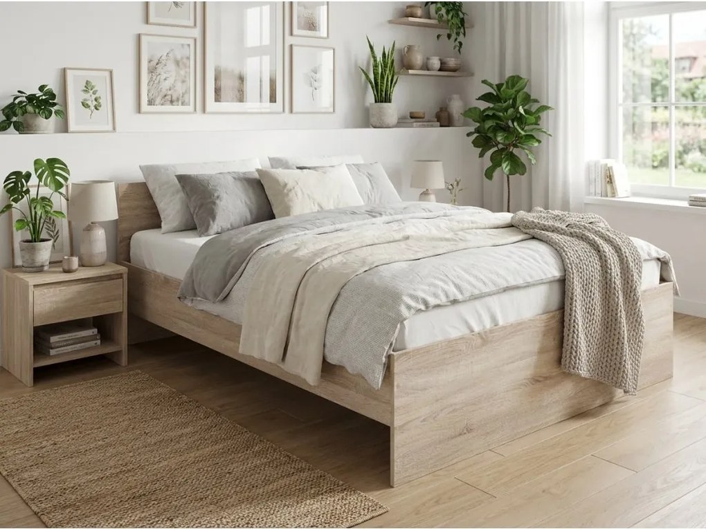 Pat ELISA 140 x 200 cm, stejar sonoma Saltele: Fara saltea, Somiera pat: Cu lamele drepte