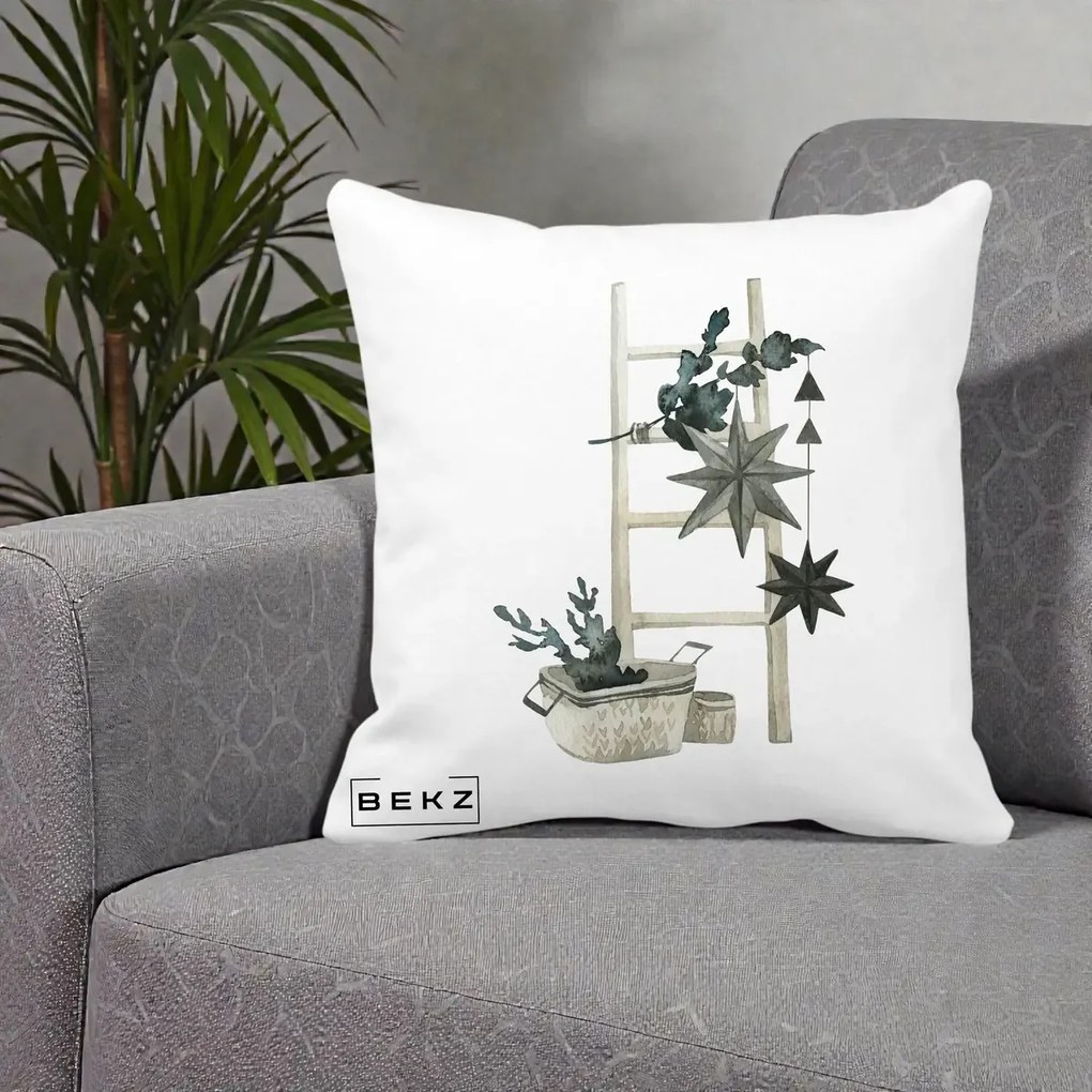 Perna Decorativa Scara Scandinavica cu Stele, 40x40 cm, Alba Mata, Husa Detasabila, Perna Inclusa, BEKZ®