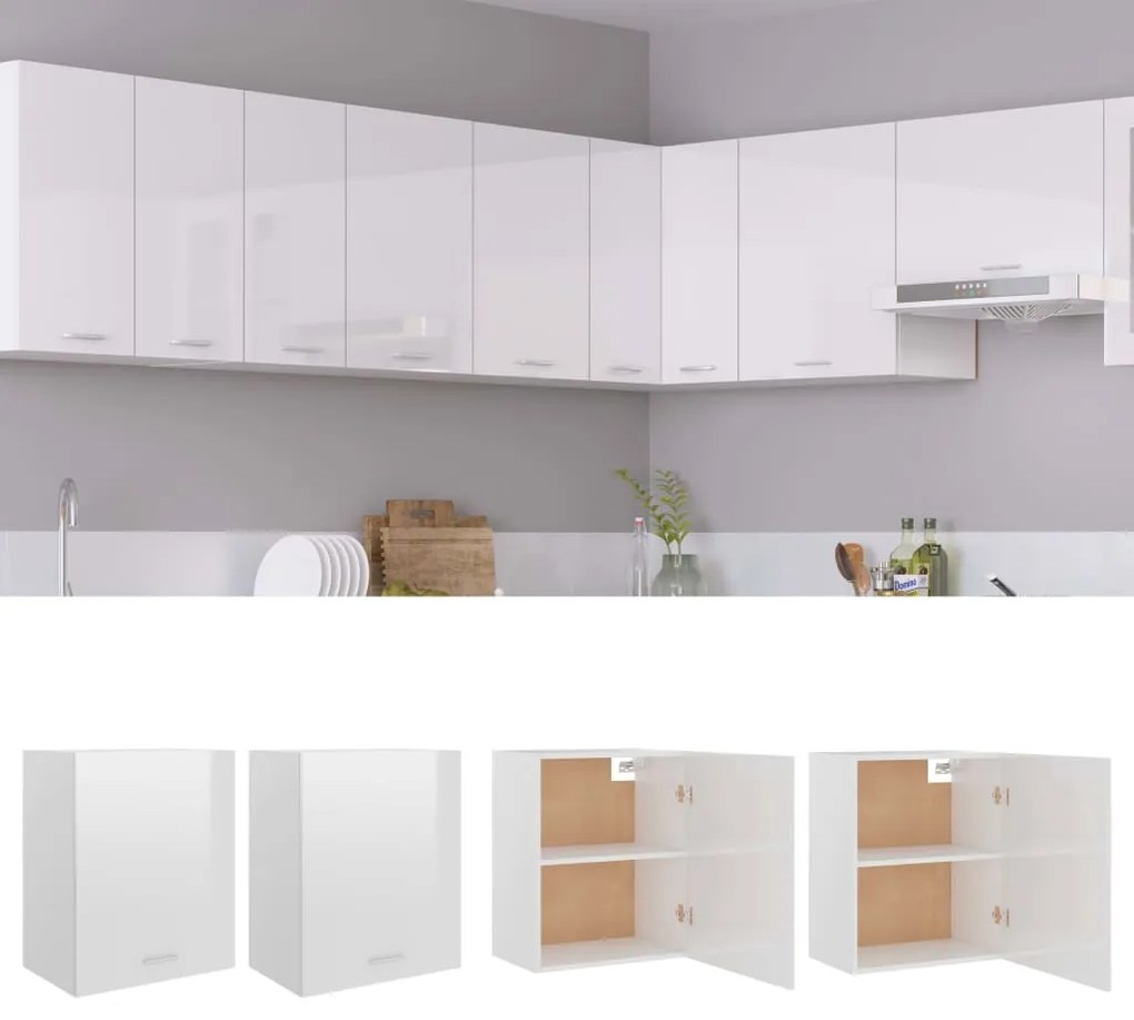 vidaXL Dulapuri suspendate “Lyon” 2 buc. alb extralucios 50x31x60 cm