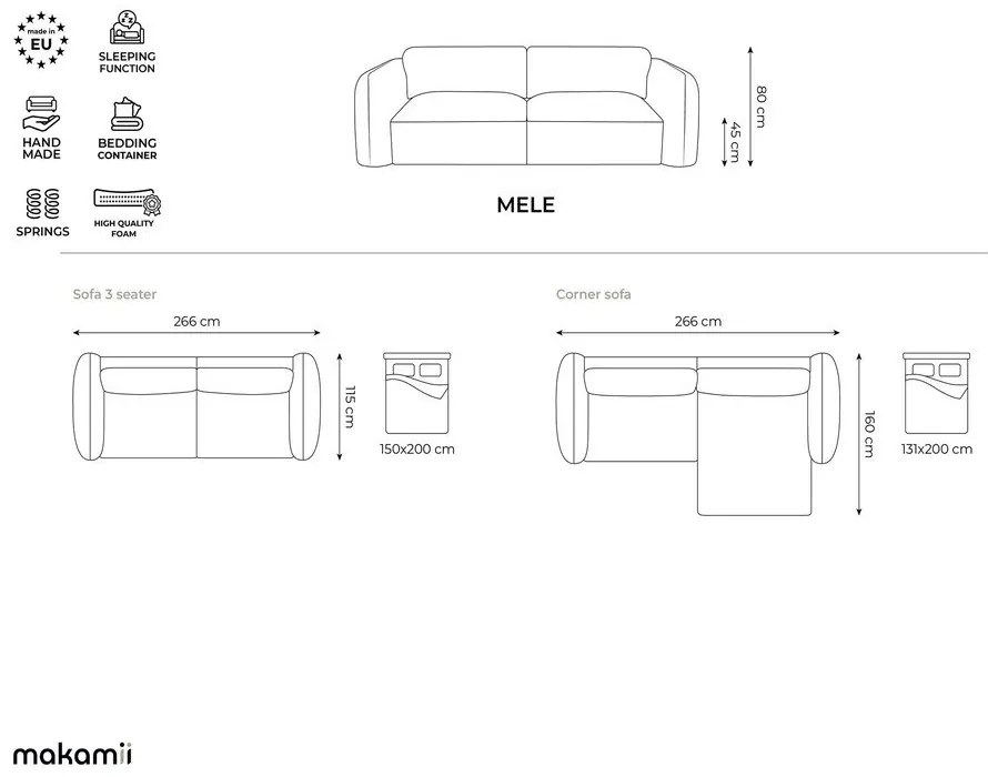 Colțar maro deschis extensibil/cu spațiu de depozitare cu tapițerie din chenille (cu colț pe partea dreaptă/cu șezlong) Mele – Makamii