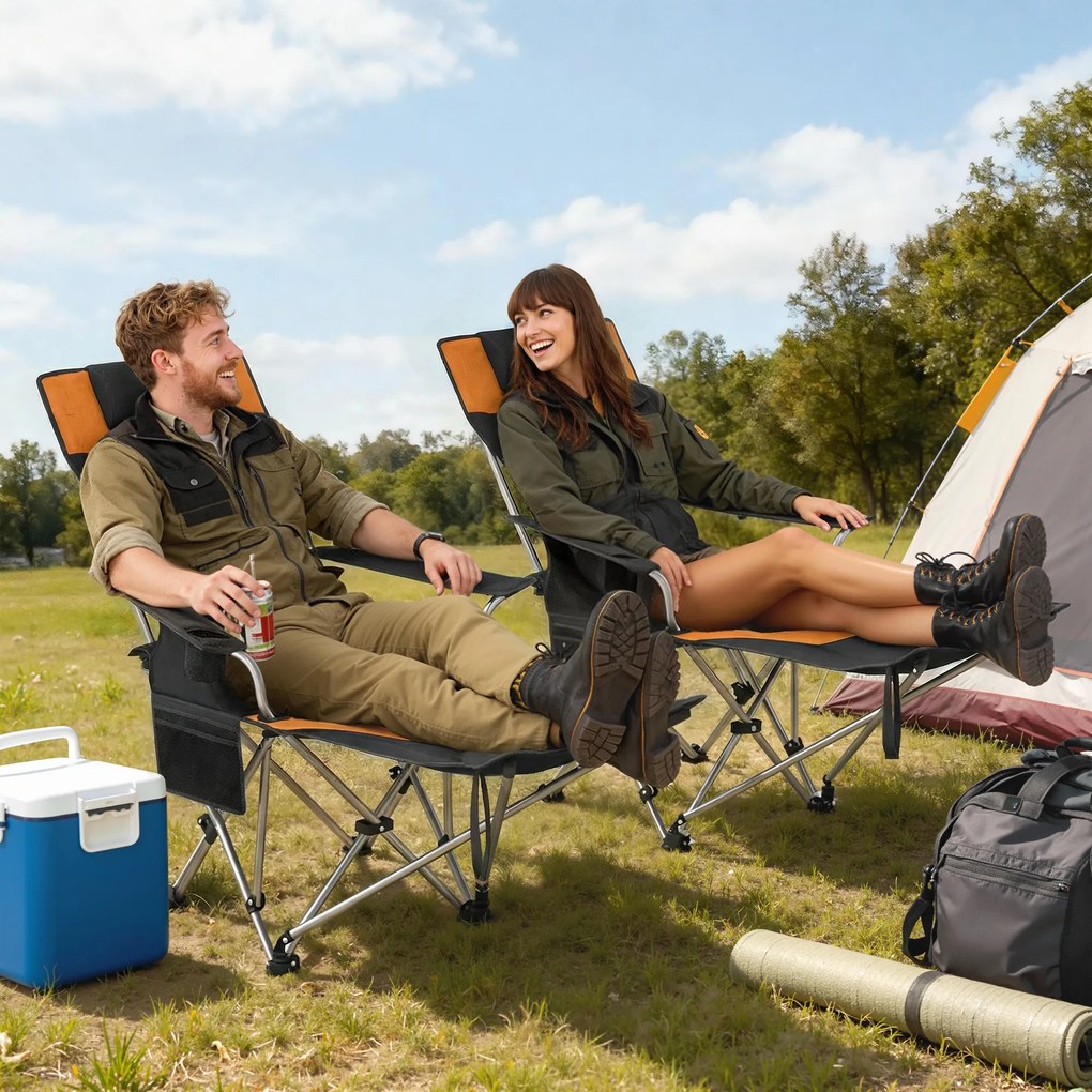 Outsunny Set de 2 Scaune de Camping Pliabile cu Suport pentru Picioare Detașabil, 82x100x88 cm, Negru | Aosom Romania