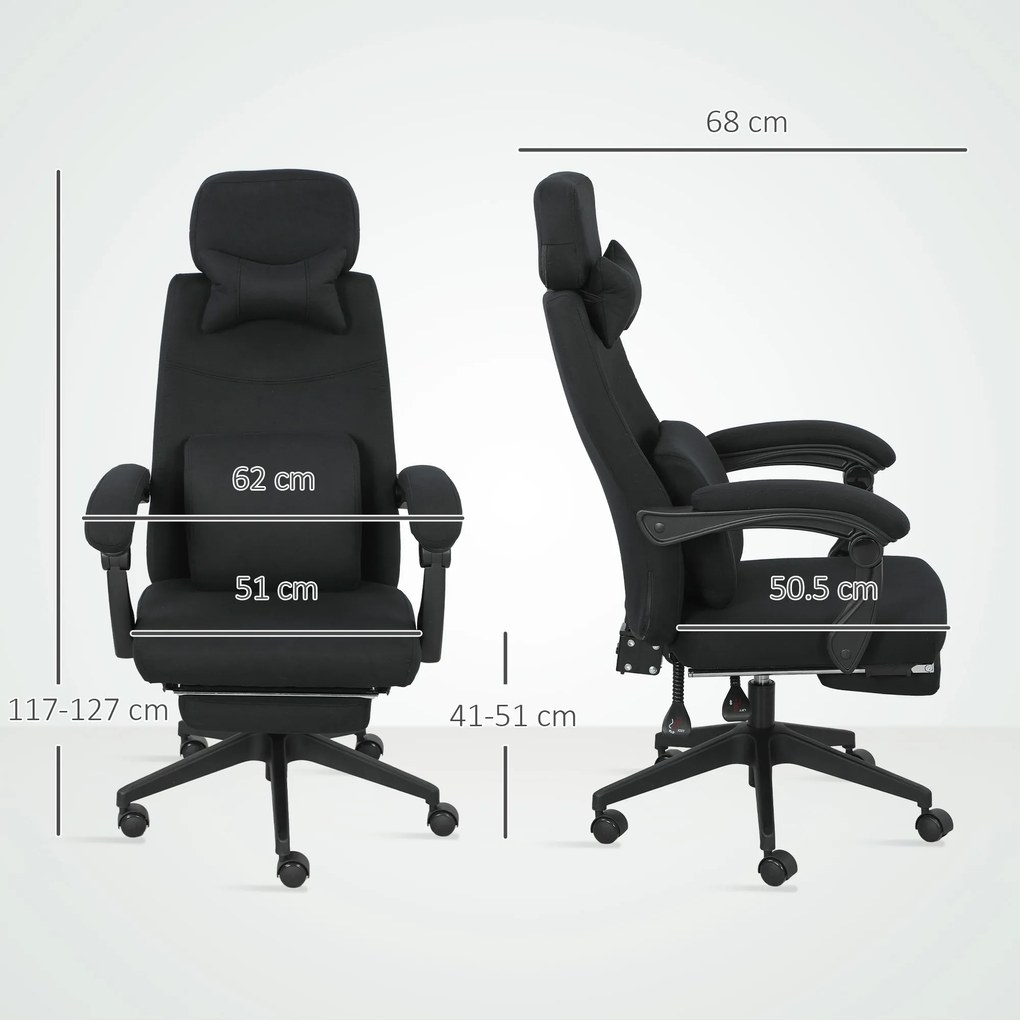Vinsetto Fotoliu de birou mare confort spătar reglabil suport pentru picioare role 360° lin 62 x 68 x 127 cm negru | Aosom Romania