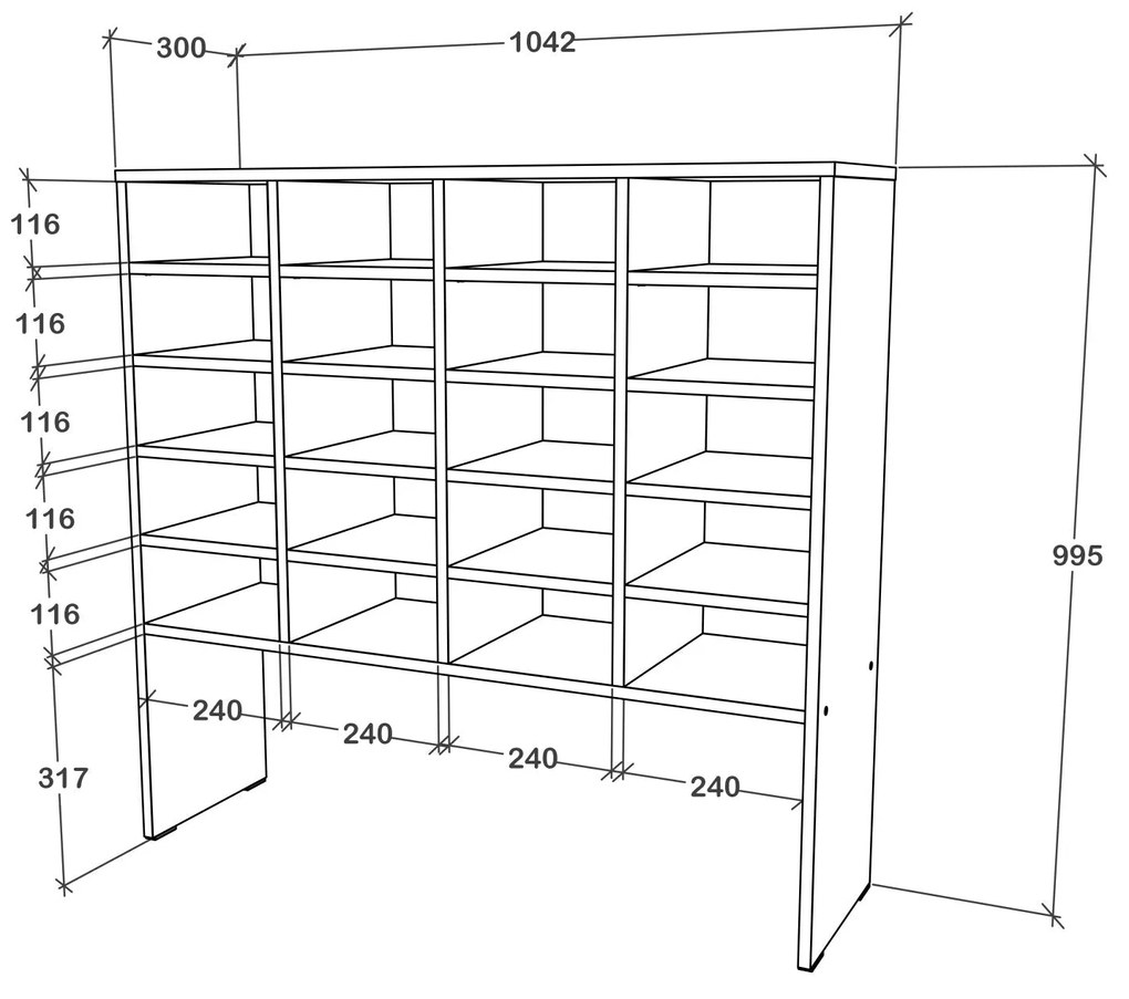 Pantofar Tisso, 20 Rafturi, Alb, 104 x 30 x 100 cm