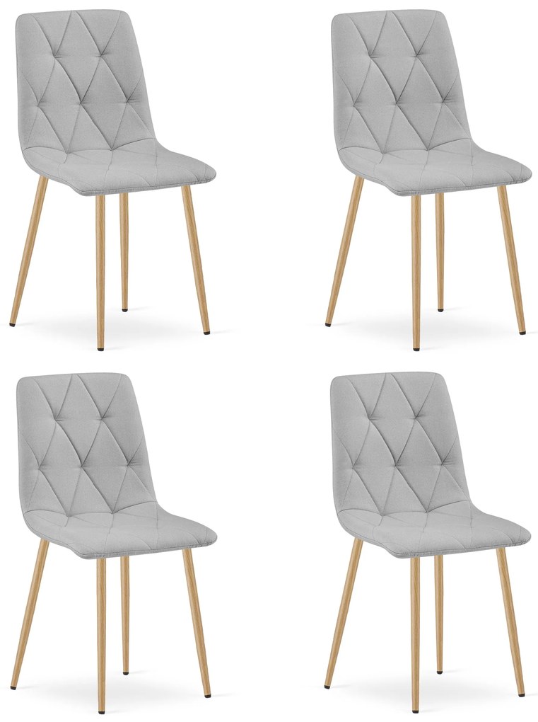 Set 4 Scaune Bucatarie/Dining Fido Material Textil Gri Deschis Picioare Metalice Finisaj Lemn