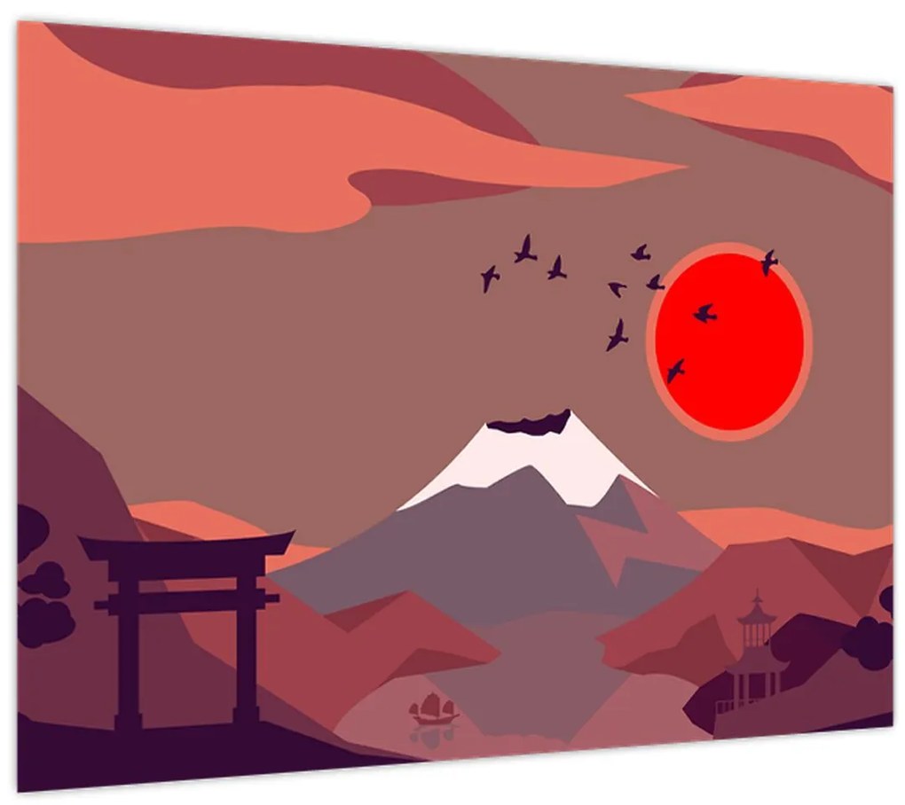 Tablou pe sticlă - Munții Fuji (70x50 cm)