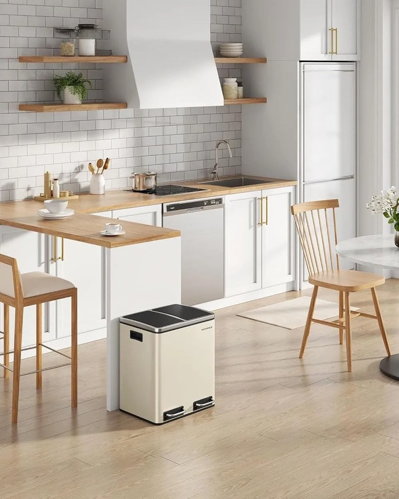 Coș pentru separarea deșeurilor SORT 30l (2×15l), bej SongmicsHome