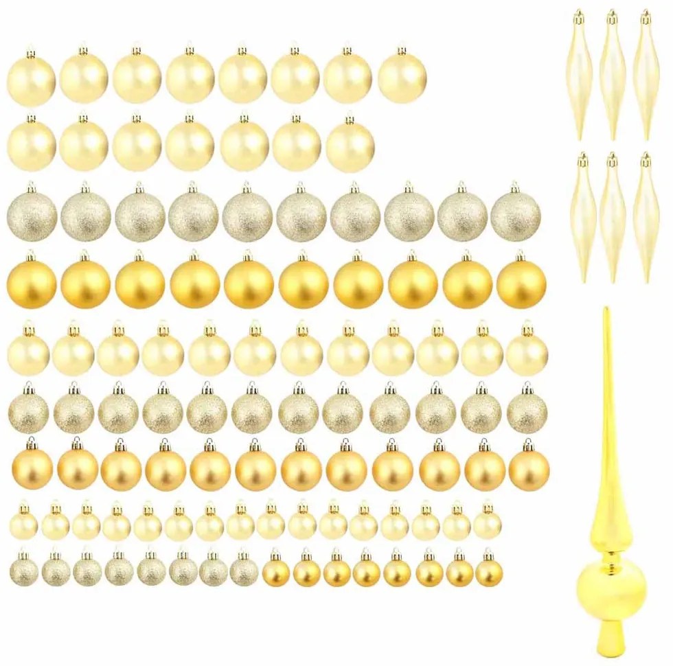 Set ornamente de brad, 112 piese-auriu