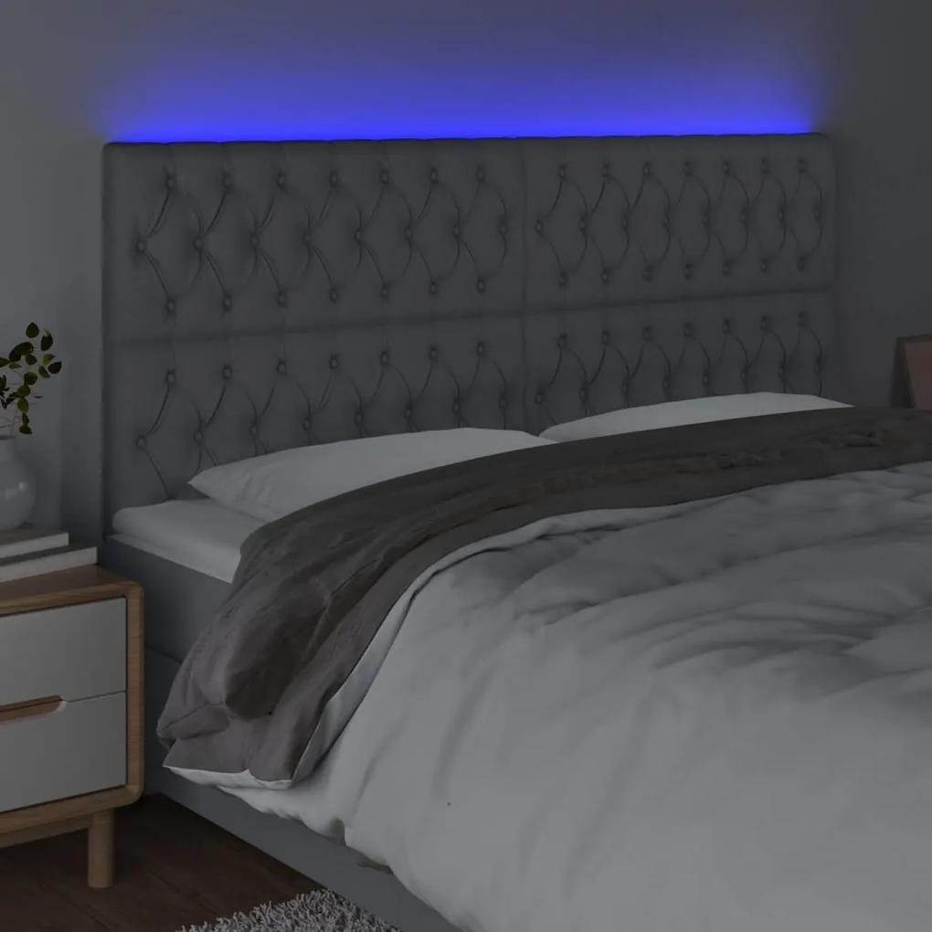 Tablie de pat cu LED, gri deschis, 200x7x118 128 cm, textil 1, Gri deschis, 200 x 7 x 118 128 cm