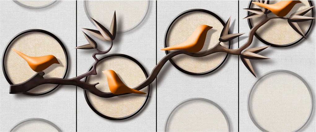 Tablou artistic - Păsărele pe creangă (120x50 cm)