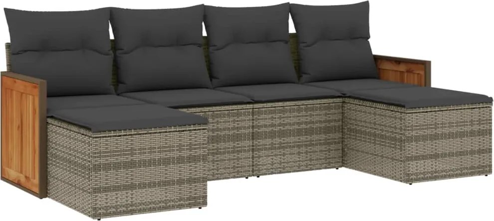vidaXL Set mobilier grădină cu perne, 6 piese, gri, poliratan