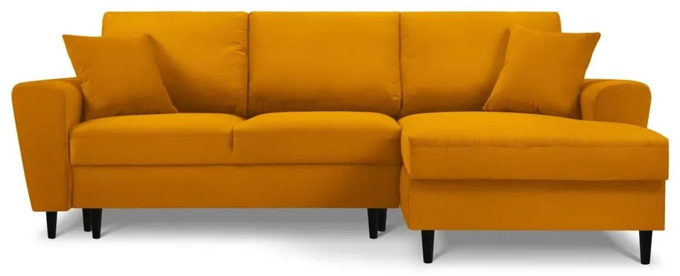 Colțar galben muștar extensibil, cu spațiu de depozitare cu tapițerie din catifea reiată (cu colț pe partea dreaptă, cu șezlong) Kyoto – Cosmopolitan Design