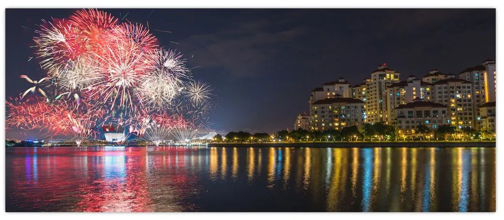 Tablou cu artificii in Singapur (120x50 cm)