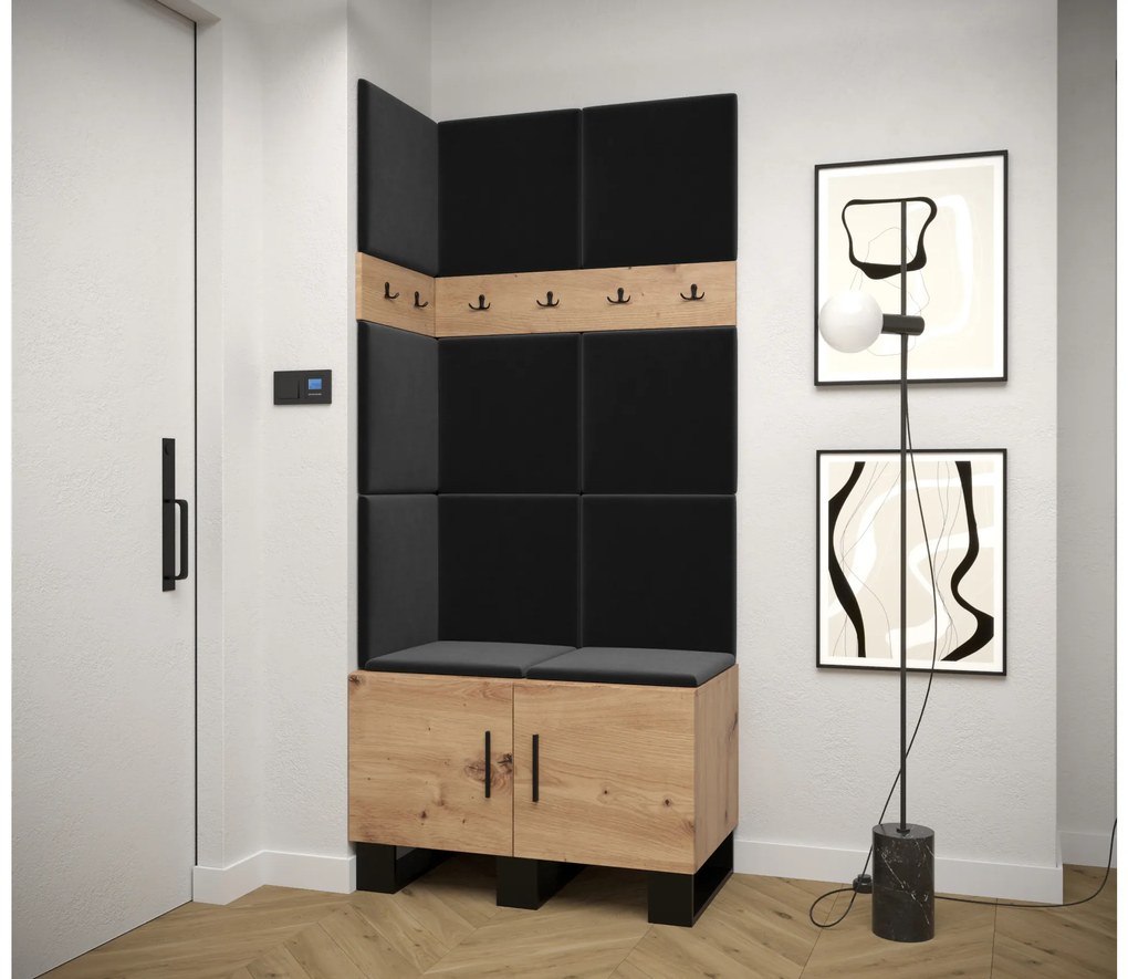 Set mobilier pentru hol Amanda 11 (Stejar artisan + Negru). 1085951