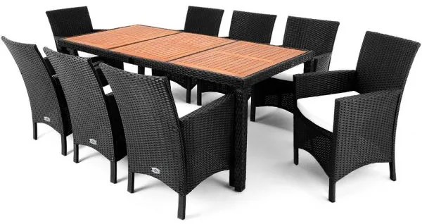 Deuba Set ratan de gradina Berlin 1+8 - negru/lemn