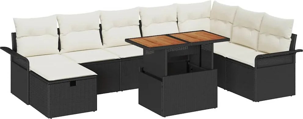 vidaXL Set de canapele pentru grădină cu pernă 9 pcs Negru poliratan