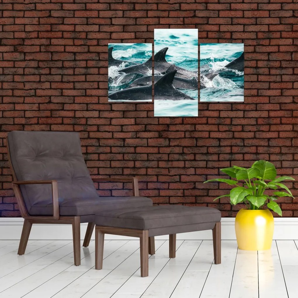 Tablou - Delfini în ocean (90x60 cm)