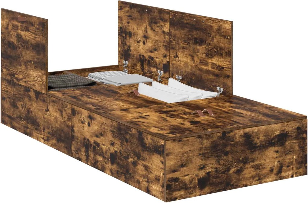 vidaXL Cadru de pat cu depozitare Stejar fumuriu 90 x 200 cm
