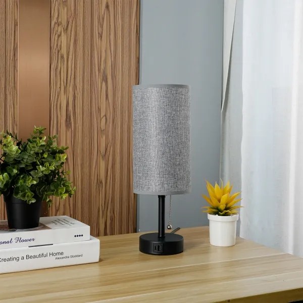 Brilagi - Lampă de masă cu port USB TABLON 1xE27/25W/230V negru/gri