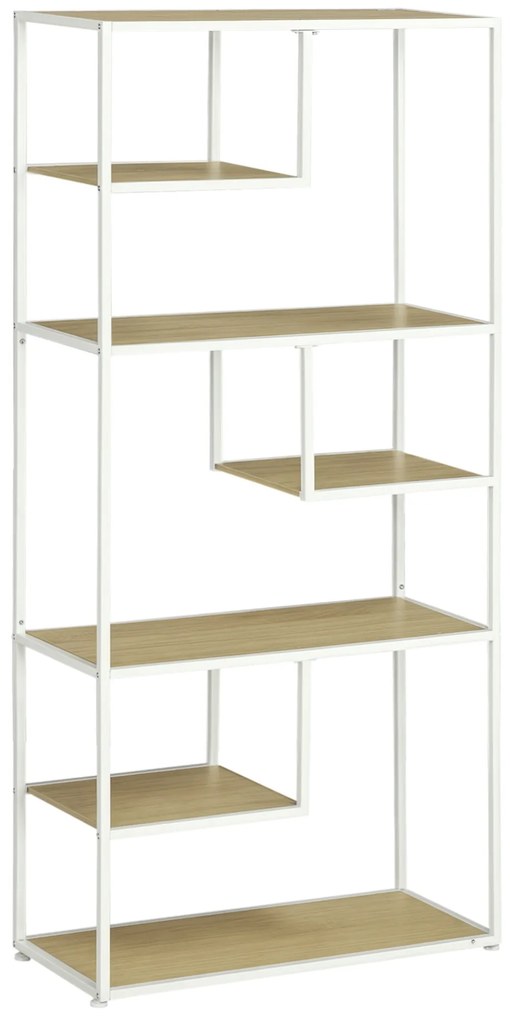 HOMCOM Bibliotecă raft de depozitare cu 7 niveluri cadru din oțel stil industrial 83 x 34 x 180 cm stejar | Aosom Romania