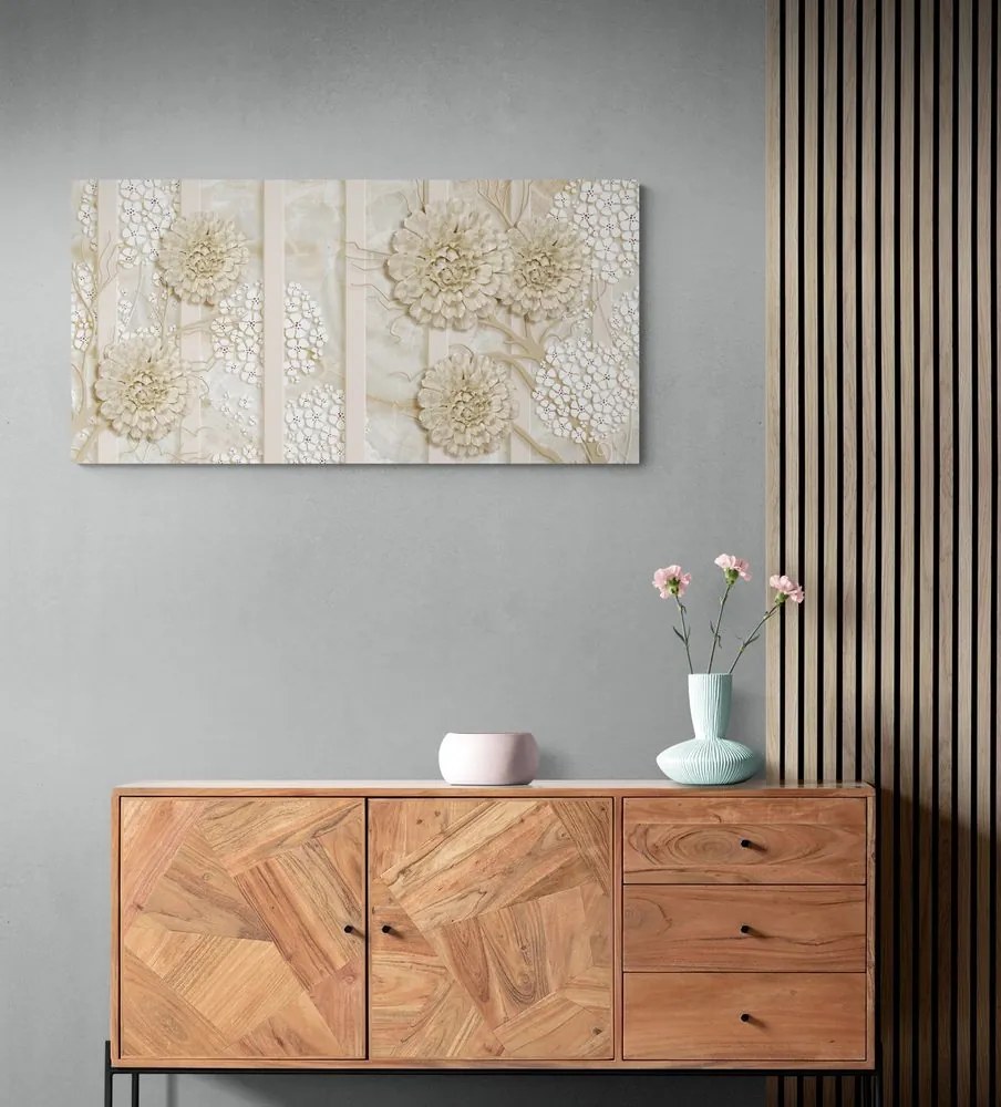 Tablou flori abstracte pe fundal din marmură
