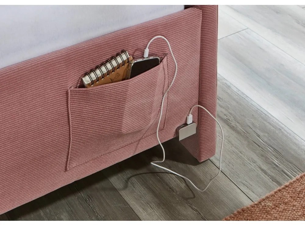 Pat pentru copii roz pe colț tapițat fără somieră 120x200 cm Cool – Meise Möbel