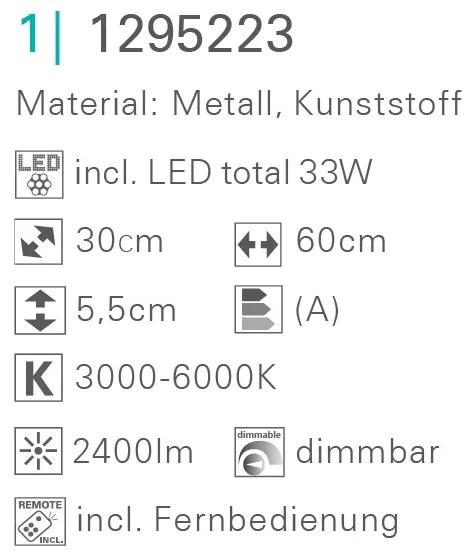 Plafoniera dimabila cu iluminat LED si telecomanda Sorrent 30x60cm 1295223 NV