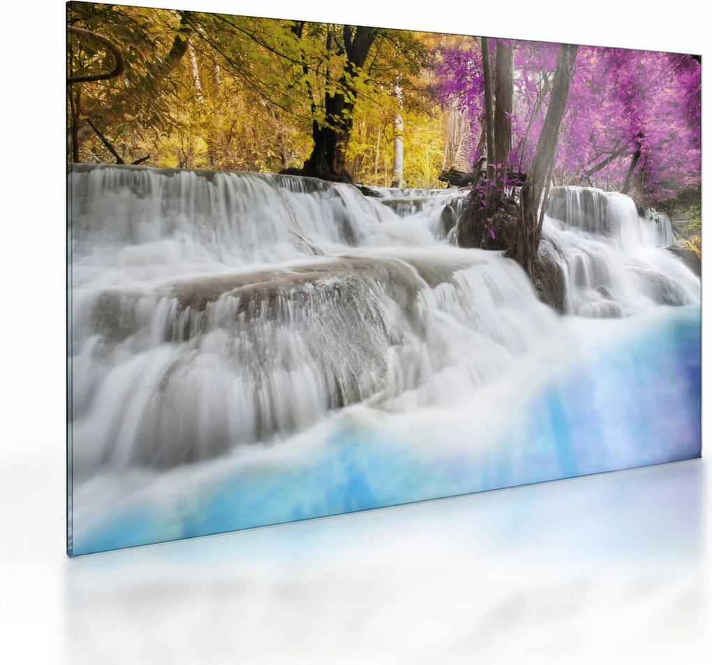Tablou pe sticlă cu Erawan cascadă în pădure (70x50 cm)